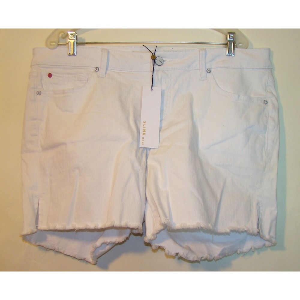 NEW SLINK Denim Jeans Cut Off Curvy Shorts White Plus Size 18 Fray Hem   A113